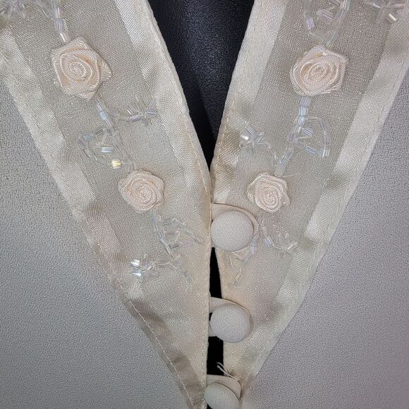 Patra Vintage 80s Cream Beaded Rosette Jacket Size 8 - Picture 3 of 7